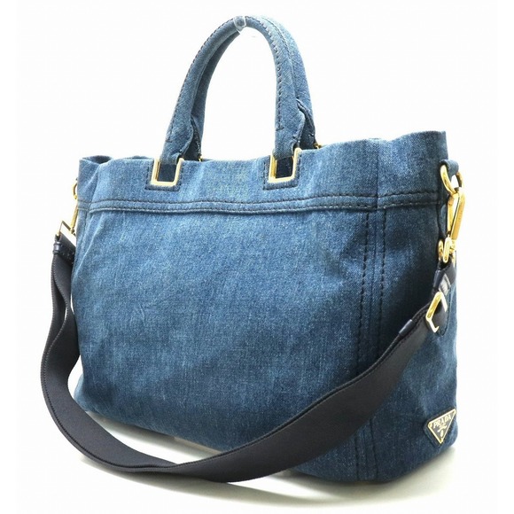 Prada Canapa Canvas Bag Tote Denim 2WAY Blue - Picture 1 of 8